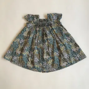 Bonpoint Green And Blue Toned Liberty Print Hand Smocked Sundress