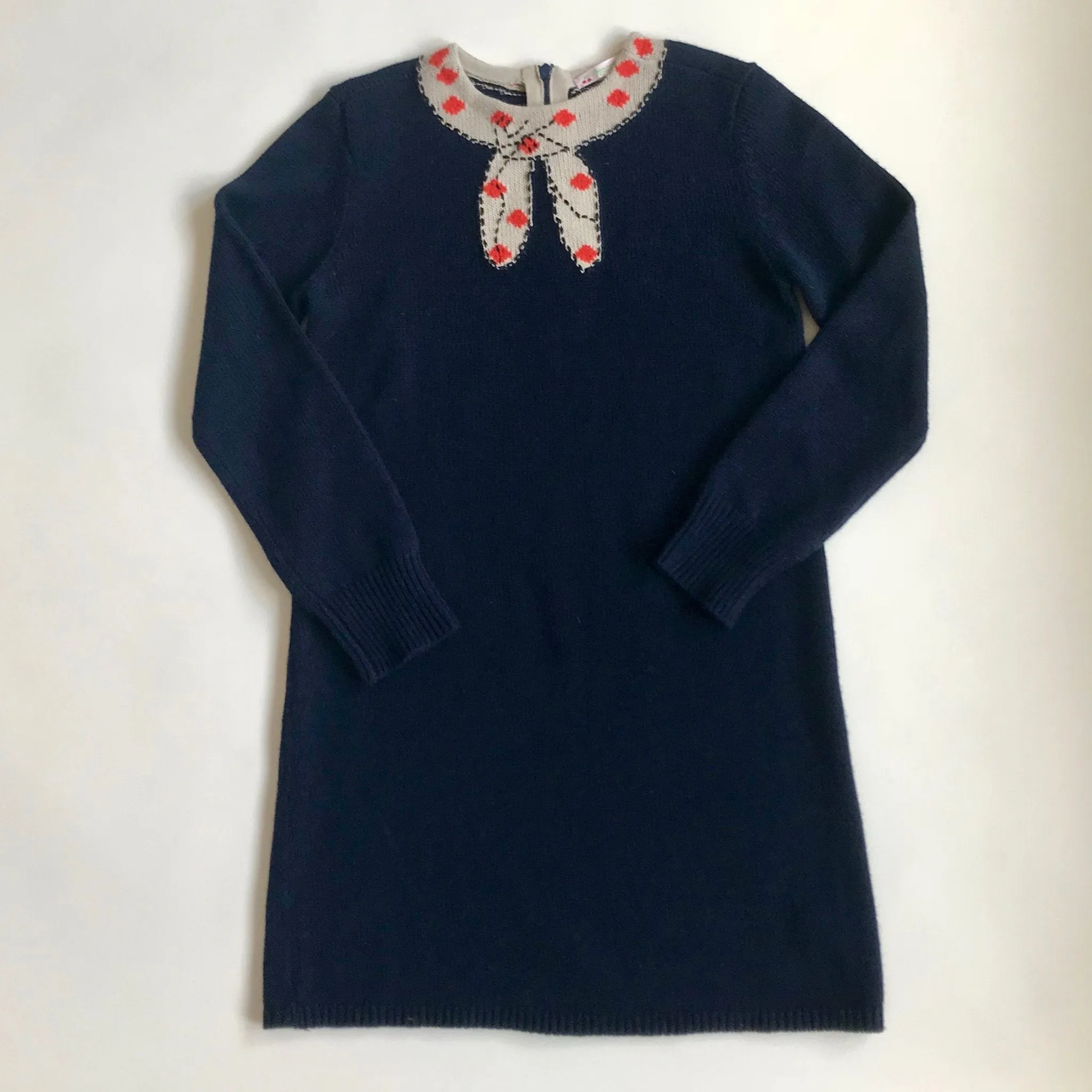 Bonpoint Navy Wool/ Angora Mix Dress With Trompe L'Oeil Neckline