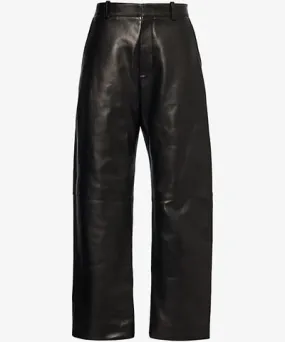 Bottega Veneta Womens Black Panelled straight-leg leather trousers