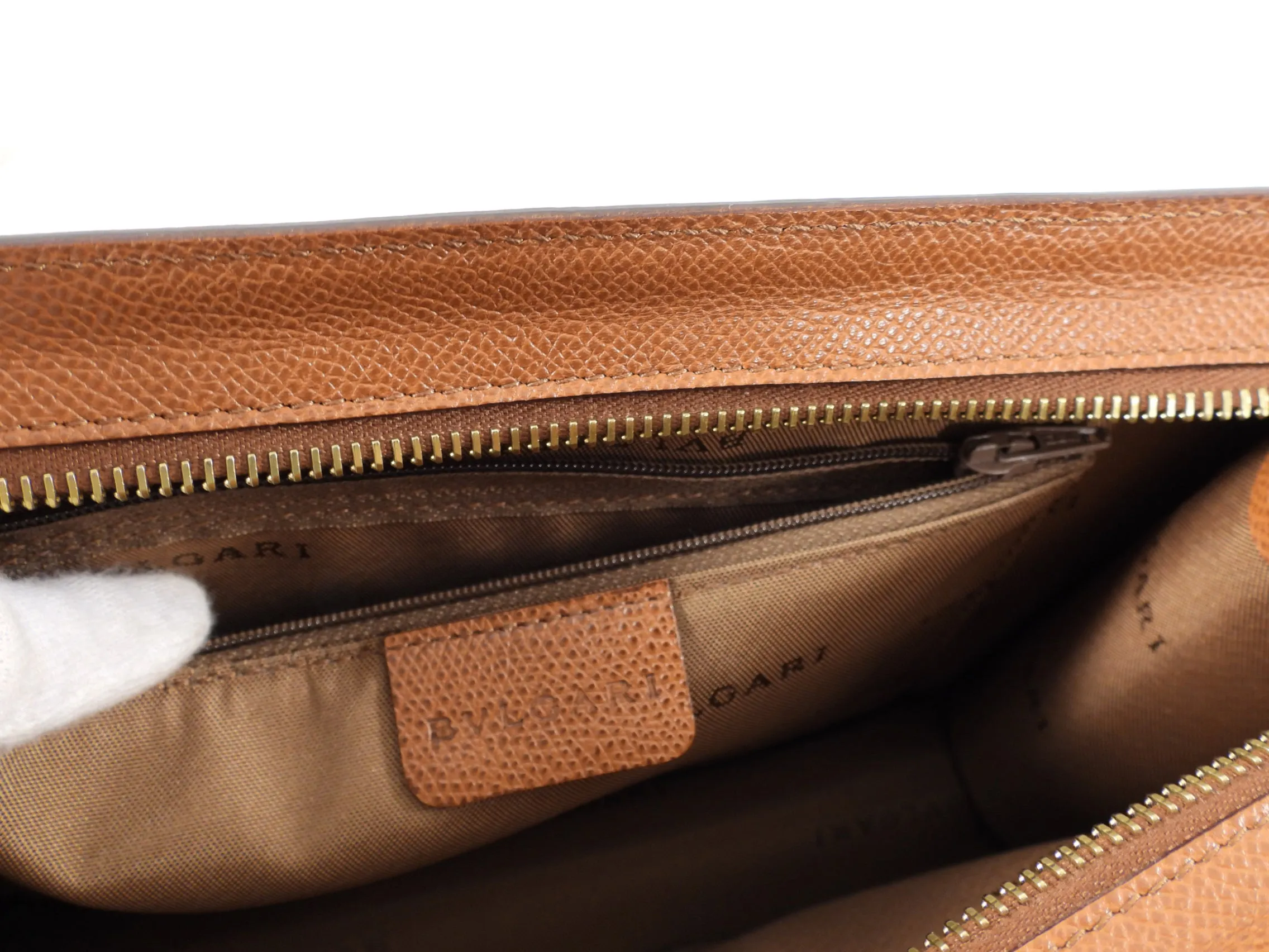 Bvlgari Cognac Brown Leather Zip Toiletry / Travel Pouch