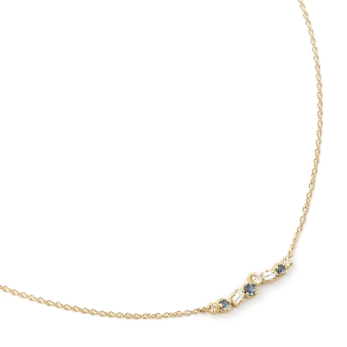 Cascade Diamond and Blue Sapphire Bar Necklace