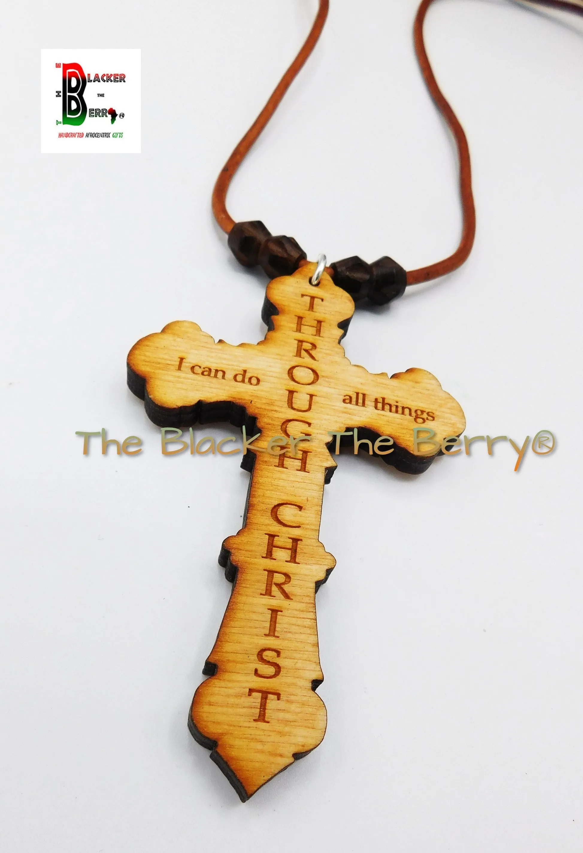 Christian Cross Necklace Philippians 4:13 Men Jewelry Wooden Large