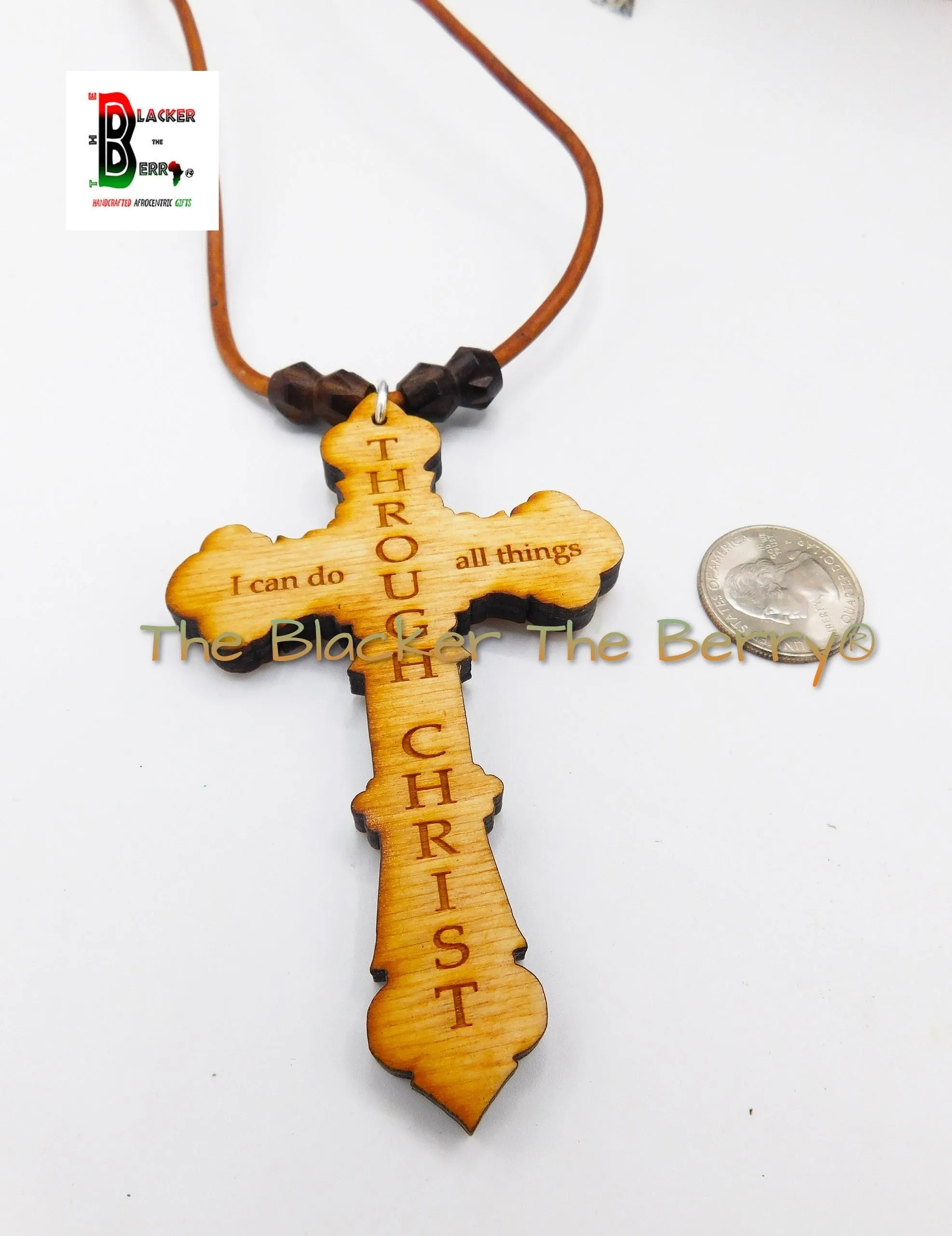 Christian Cross Necklace Philippians 4:13 Men Jewelry Wooden Large