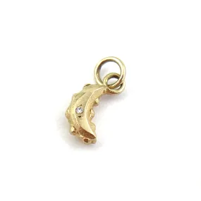 Crescent Moon Two White Diamonds - 14k Gold