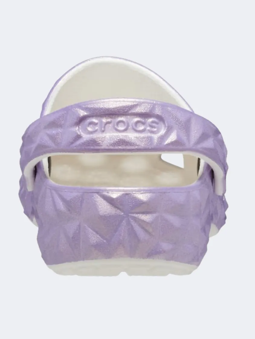 Crocs Classic Iridescent Geometric Kids Unisex Lifestyle Slippers White/Purple