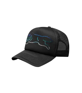 CRYSTAL RUNNING DOG TRUCKER CAP - BLACK