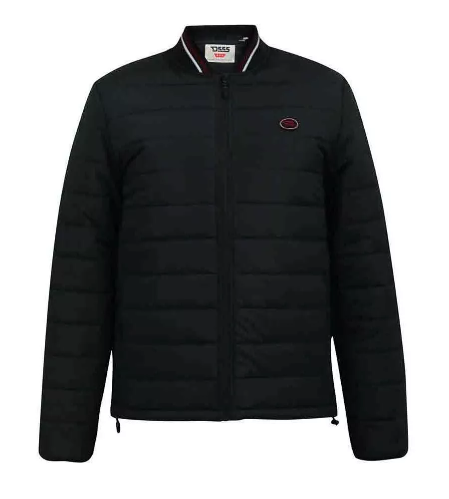 D555 Big Mens Black Puffer Jacket With Rib Collar And Tipping (JEREMY 2)