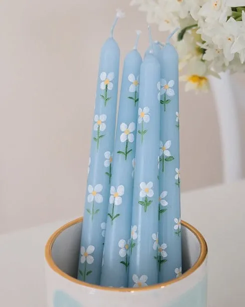 Daisy Blue Hand Painted Candle