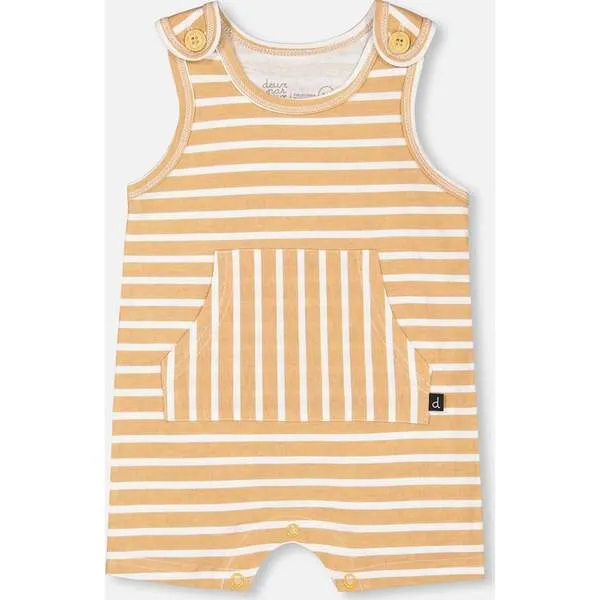 Deux par Deux Organic Cotton Onesie And Shortall Set, Sand Stripe