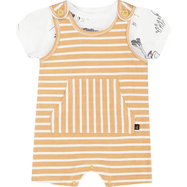 Deux par Deux Organic Cotton Onesie And Shortall Set, Sand Stripe