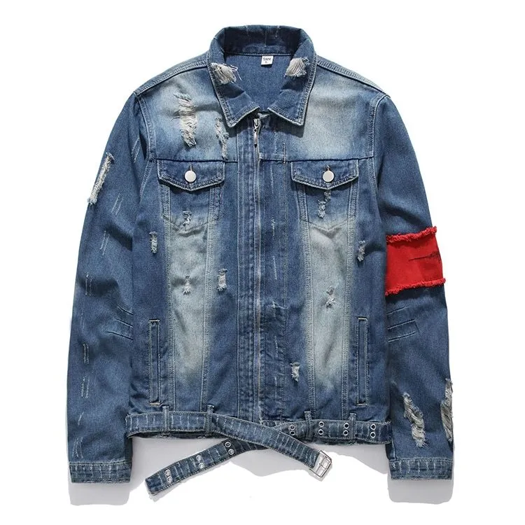 Embroidered Distressed Denim Jacket