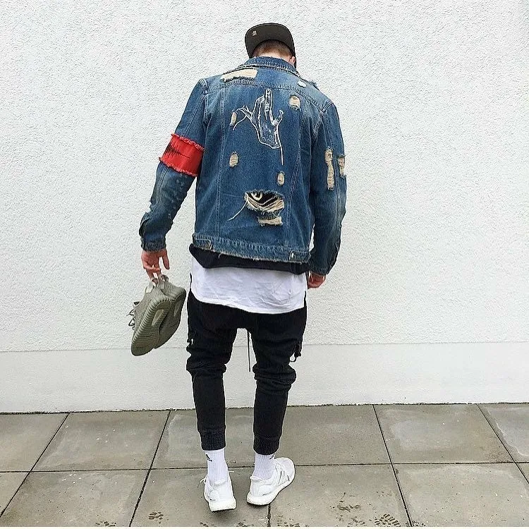 Embroidered Distressed Denim Jacket