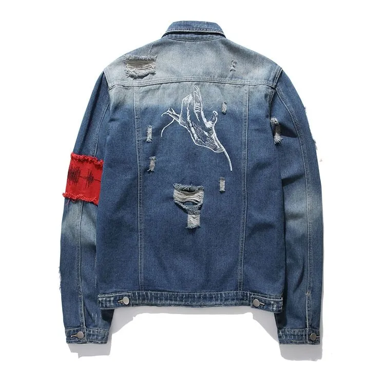 Embroidered Distressed Denim Jacket