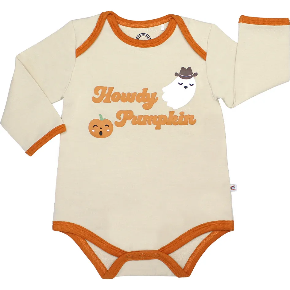 Emerson and Friends Howdy Pumpkin Halloween Long Sleeve Viscose Bamboo Terry Ringer Baby Onesie