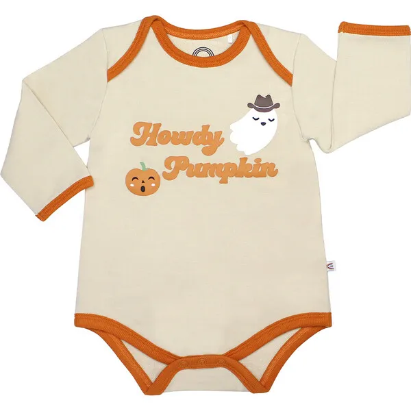 Emerson and Friends Howdy Pumpkin Halloween Long Sleeve Viscose Bamboo Terry Ringer Baby Onesie