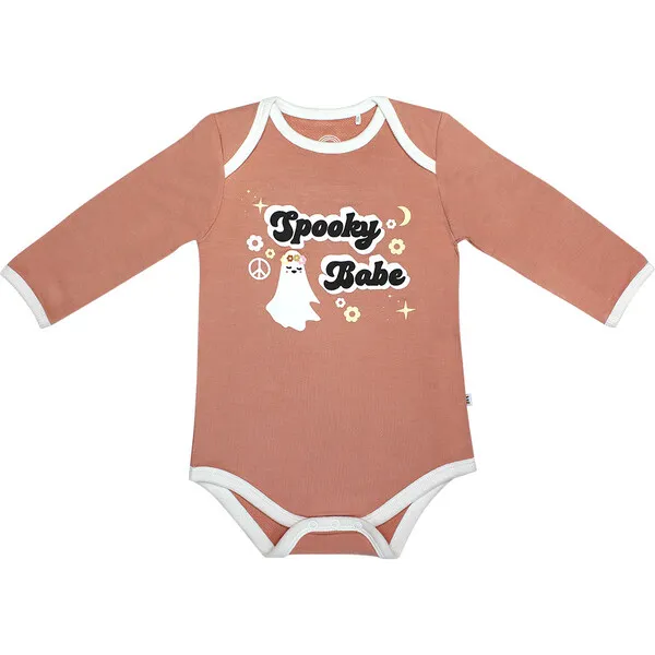 Emerson and Friends Spooky Babe Halloween Long Sleeve Bamboo Terry Ringer Baby Onesie, Pink