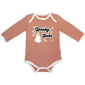 Emerson and Friends Spooky Babe Halloween Long Sleeve Bamboo Terry Ringer Baby Onesie, Pink