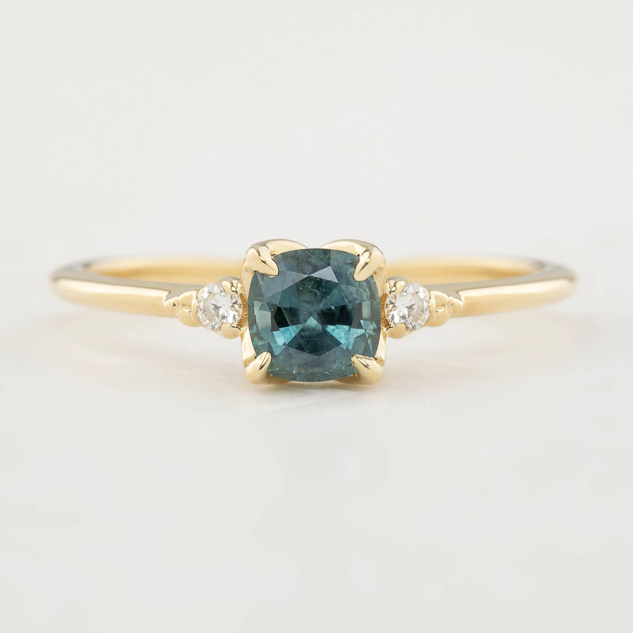 Estel Ring 0.75ct Cushion Cut Blue Green Montana Sapphire (One of a kind)