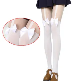 Feida Vintage Pantyhose Tights Bow Tattoo Mock Bow Suspender Sheer Stockings White Collant medias pantis woman