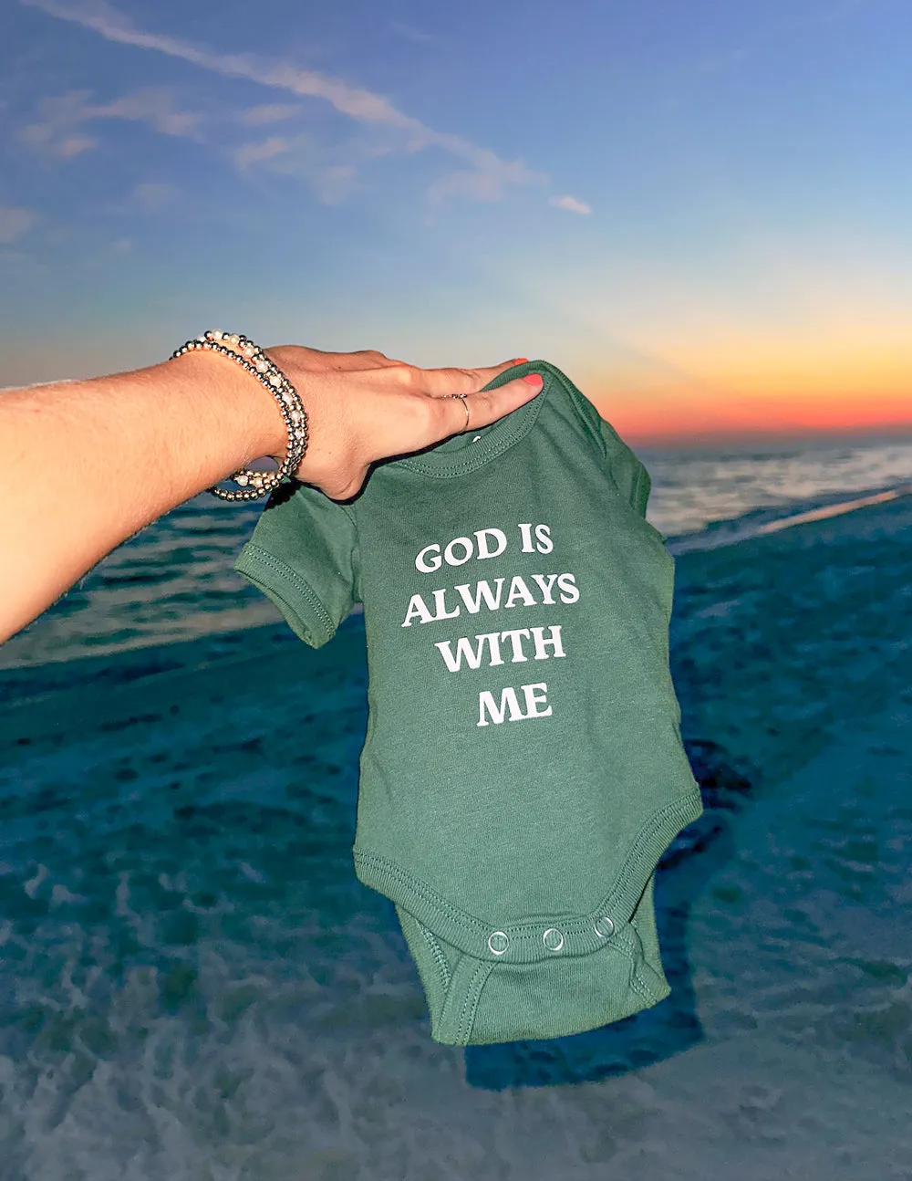 God Is Always With Me Green Onesie