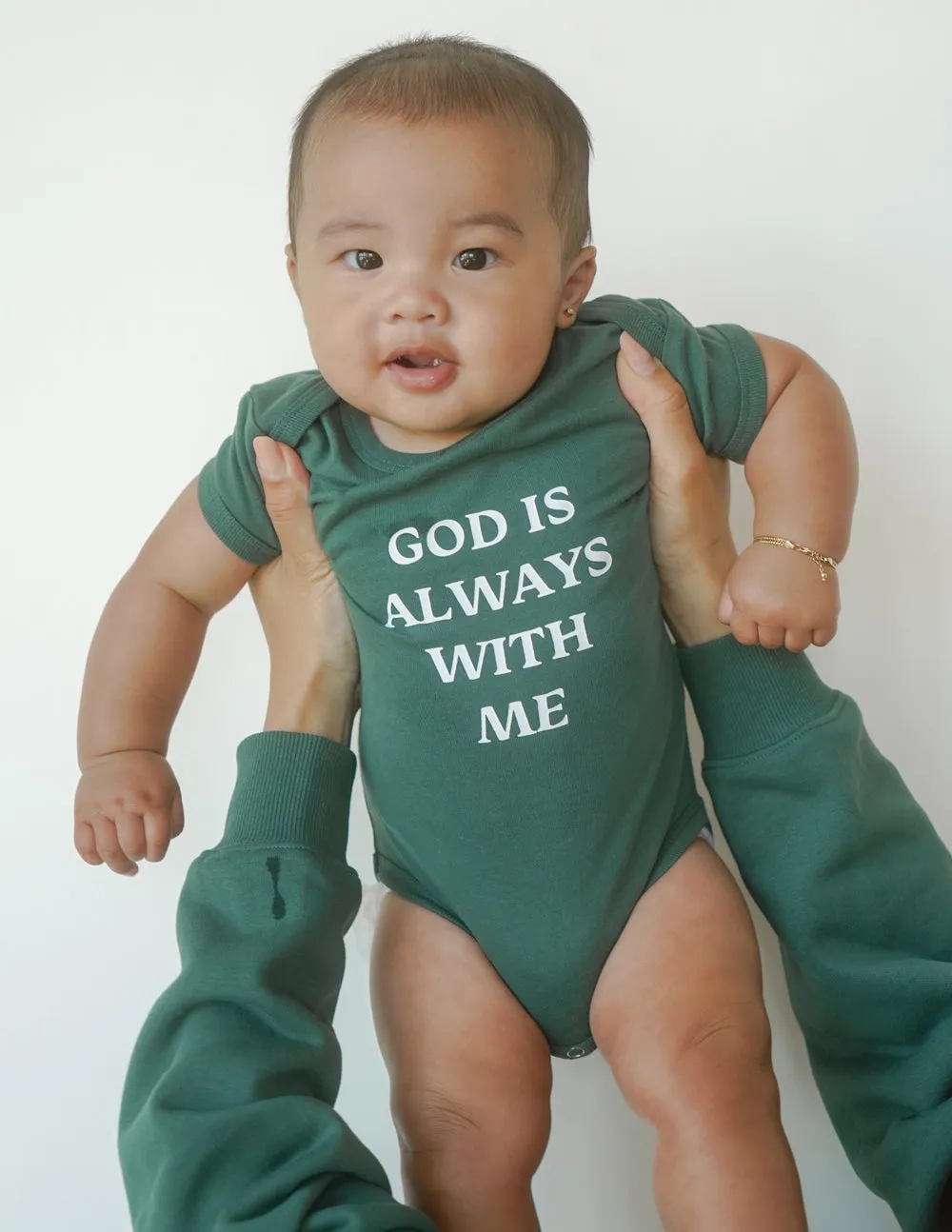 God Is Always With Me Green Onesie