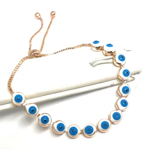 Gold Plated Evil Eye WHITE & BLUE Bracelet 8-10 inch