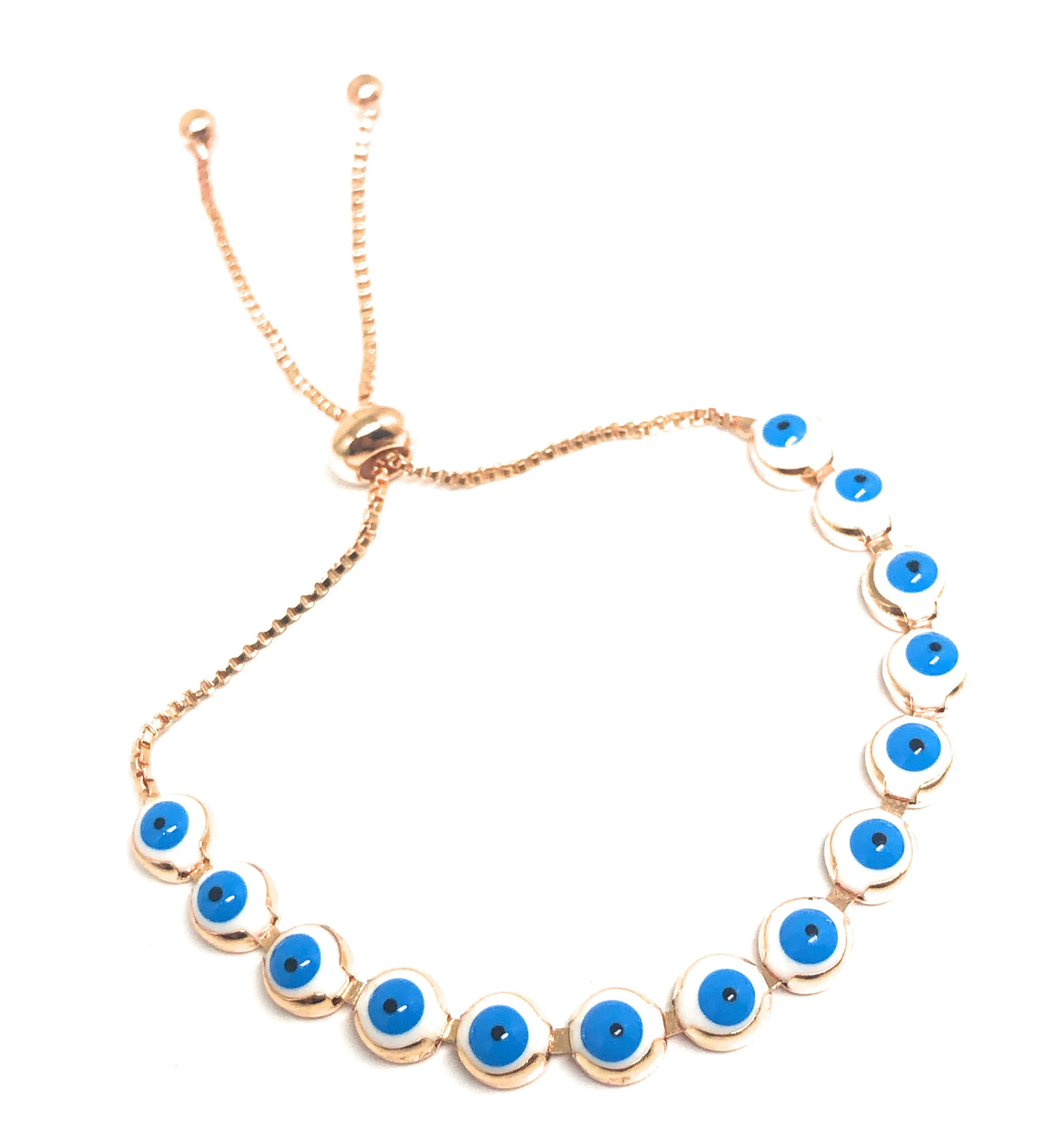 Gold Plated Evil Eye WHITE & BLUE Bracelet 8-10 inch