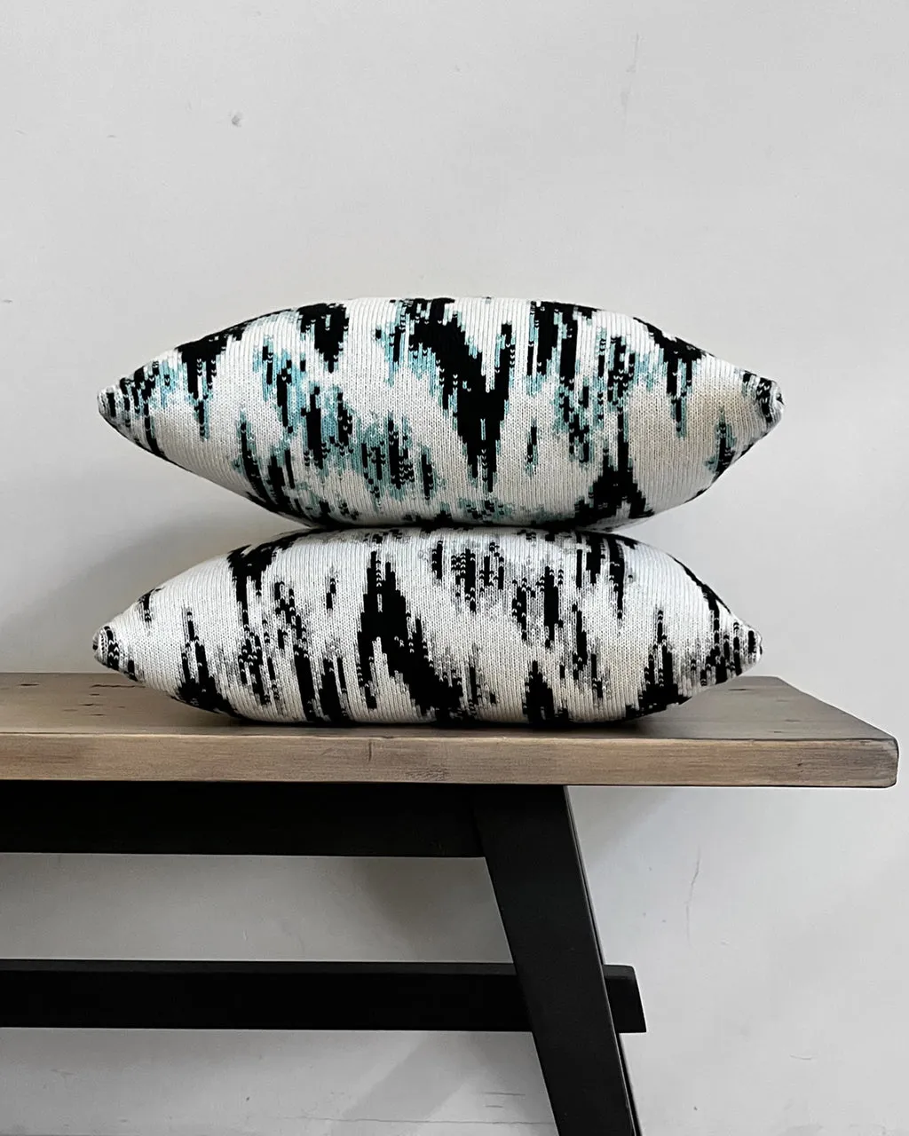 Ikat Wool & Cashmere Knitted Cushion Turquoise