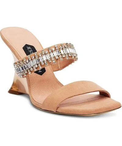 Jessica Rich Gem Wedge Womens Leather Open Toe Mule Sandals