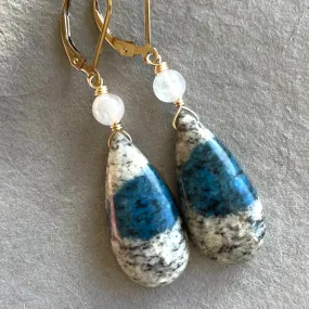 K2 Jasper and Moonstone Dangles, OOAK, Leverback