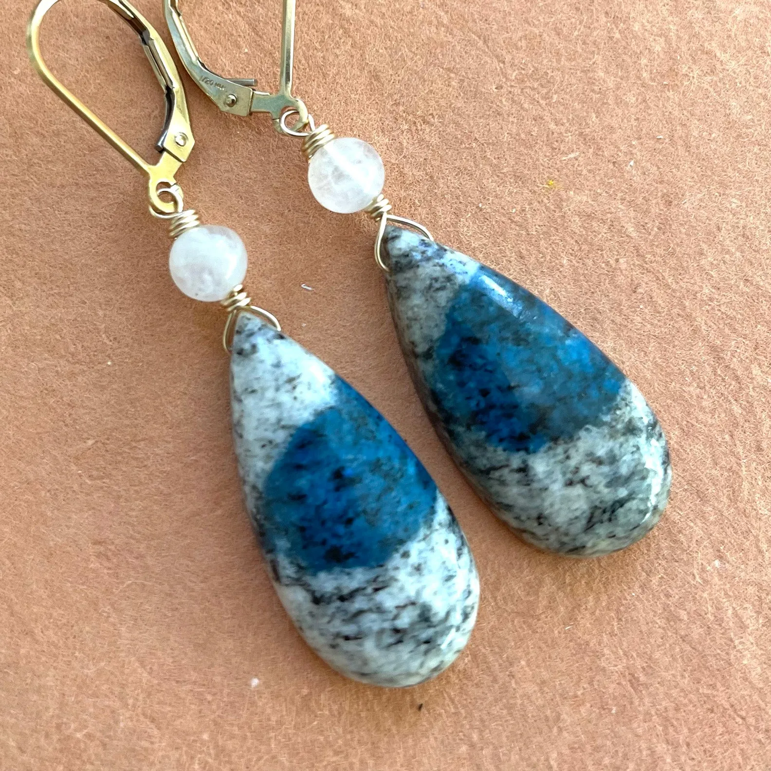 K2 Jasper and Moonstone Dangles, OOAK, Leverback