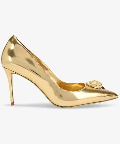 Kurt Geiger Womens Gold Belgravia Eagle heeled leather courts