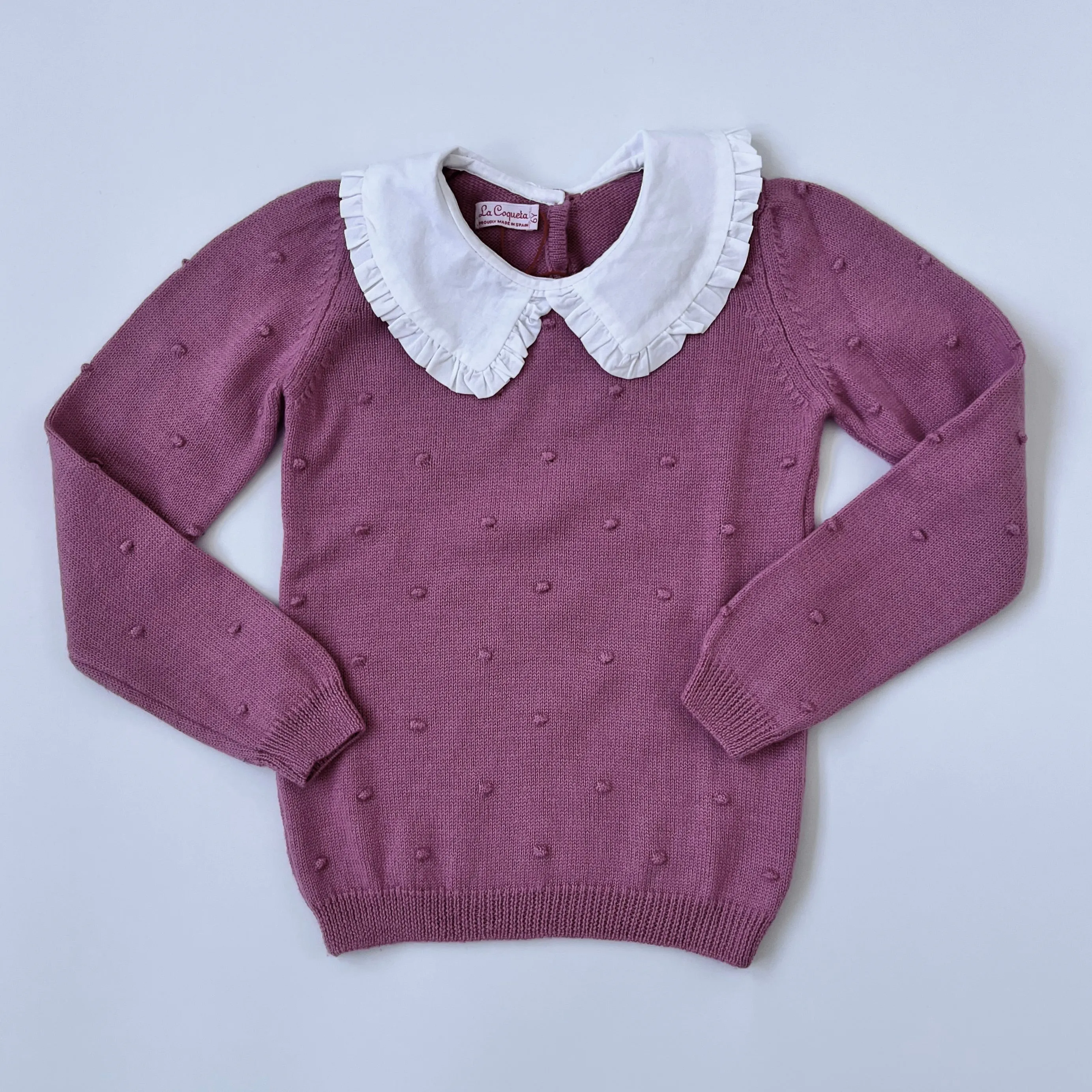 La Coqueta Pink Wool Bobble Jumper With Collar: 6 Years