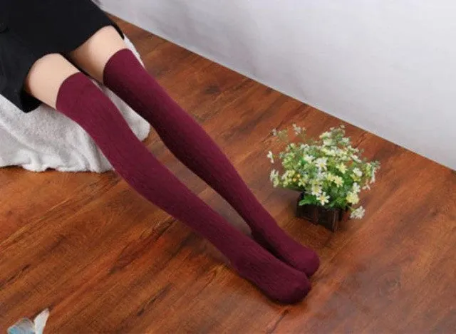 LandFox  Fashion Women Socks New Cotton Women Knit Over Knee Thigh Spiral Pattern High Boot Socks SM6