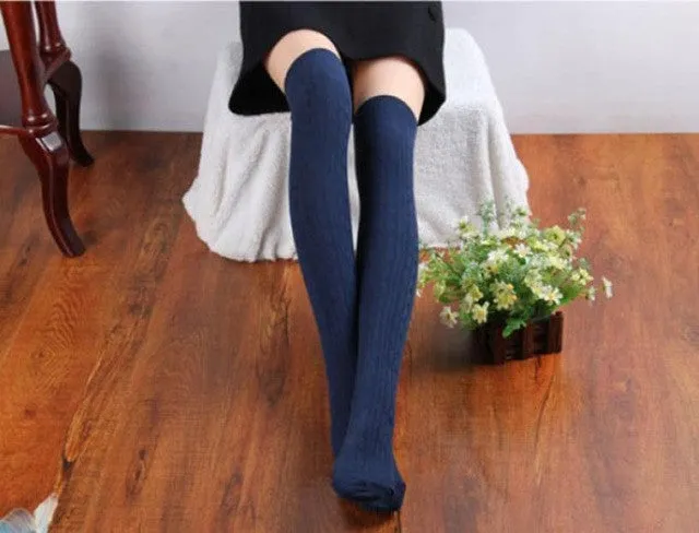 LandFox  Fashion Women Socks New Cotton Women Knit Over Knee Thigh Spiral Pattern High Boot Socks SM6