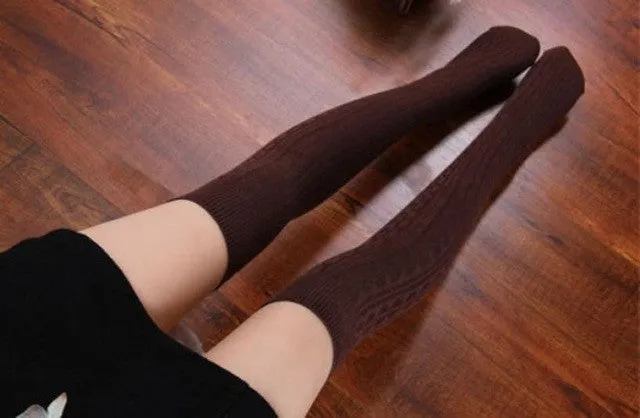 LandFox  Fashion Women Socks New Cotton Women Knit Over Knee Thigh Spiral Pattern High Boot Socks SM6