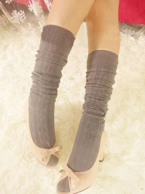 LandFox  Fashion Women Socks New Cotton Women Knit Over Knee Thigh Spiral Pattern High Boot Socks SM6