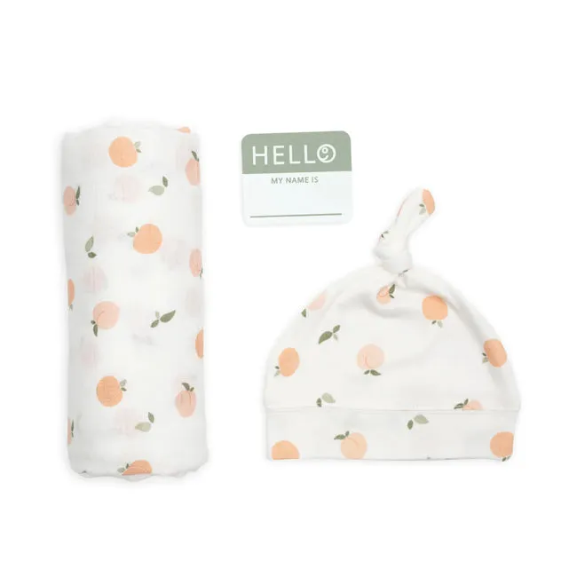 Lulujo Hello World Blanket + Knotted Hat - Peaches