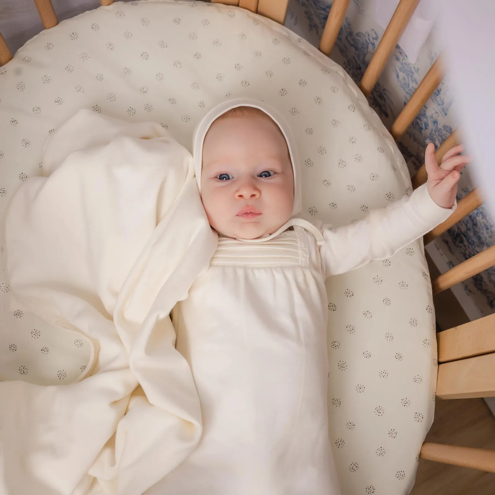 Mabel Bebe Pearl White Pleat Stretchie and Bonnet