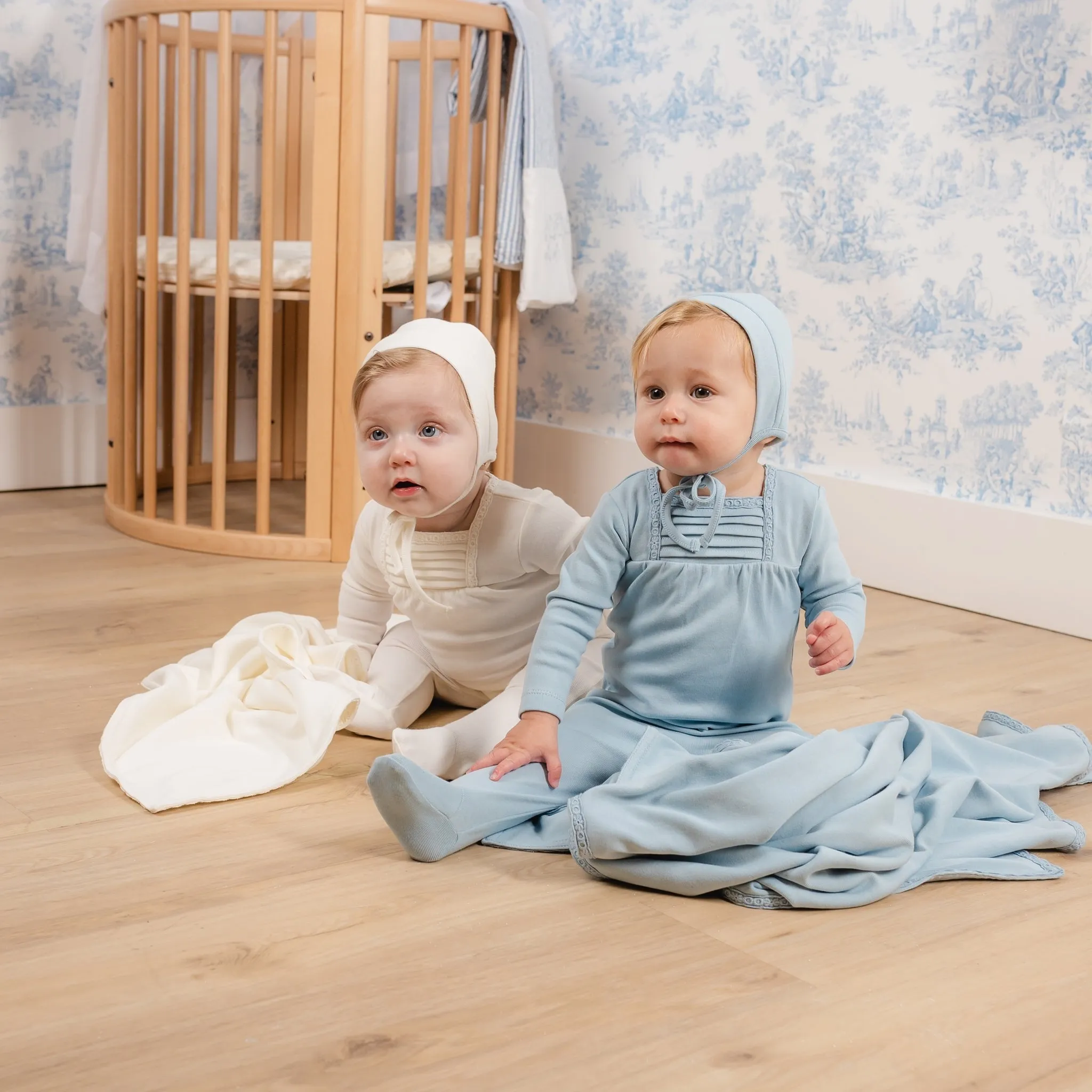 Mabel Bebe Pearl White Pleat Stretchie and Bonnet