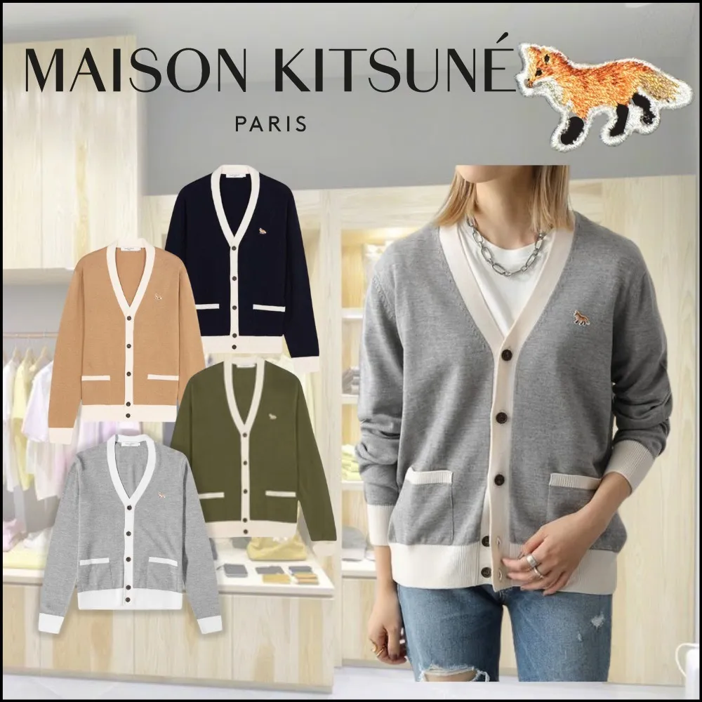 MAISON KITSUNE  |Casual Style Unisex Wool V-Neck Long Sleeves Plain