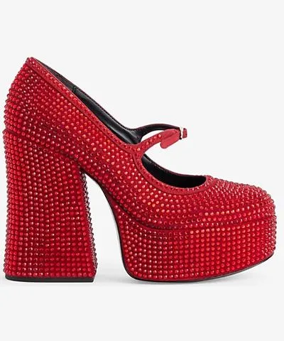 Marc Jacobs Womens Red The Kiki crystal-embellished platform leather Mary Jane courts