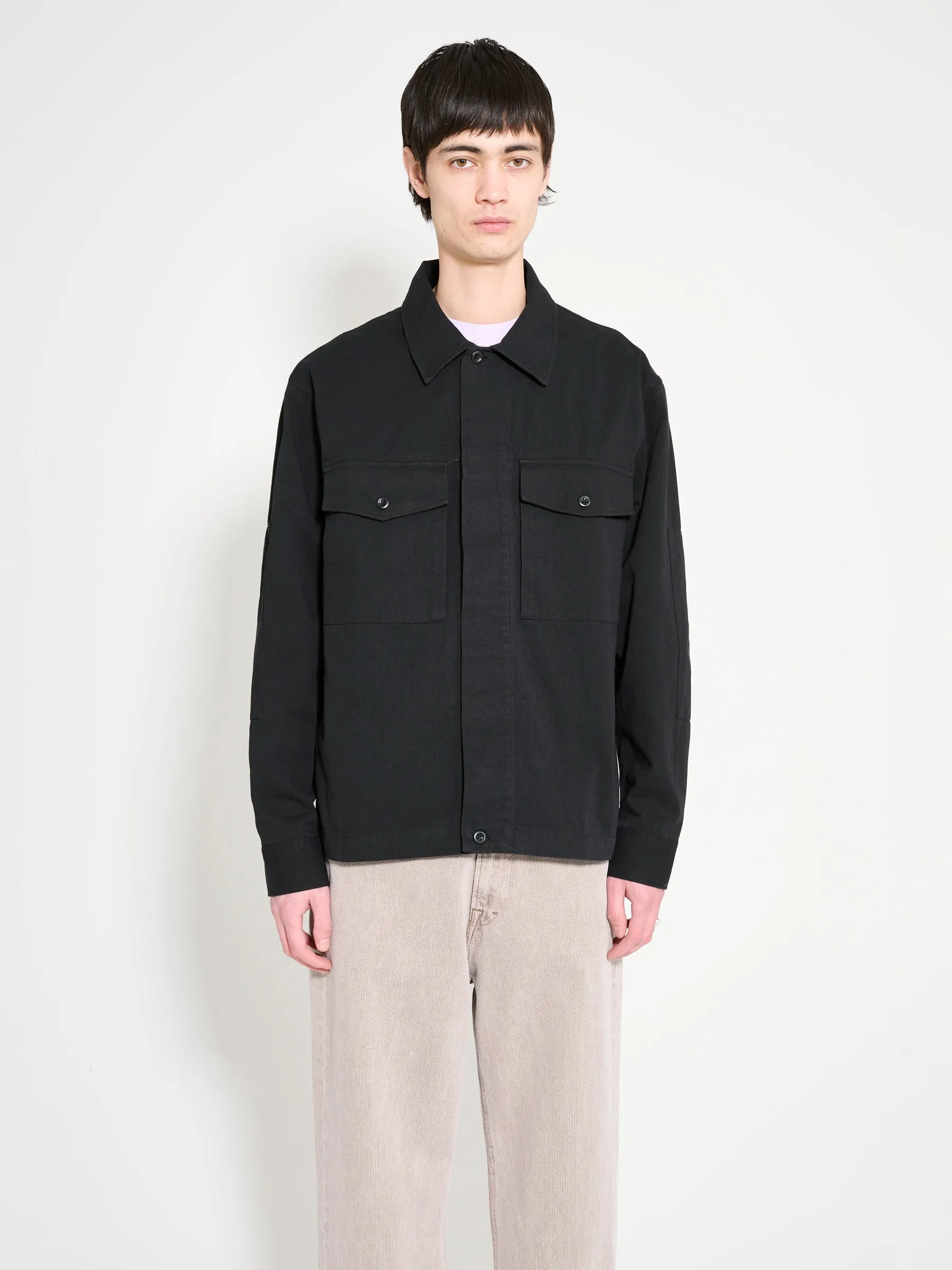 Margaret Howell MHL Drawcord Jacket Cotton Hemp Twill Black