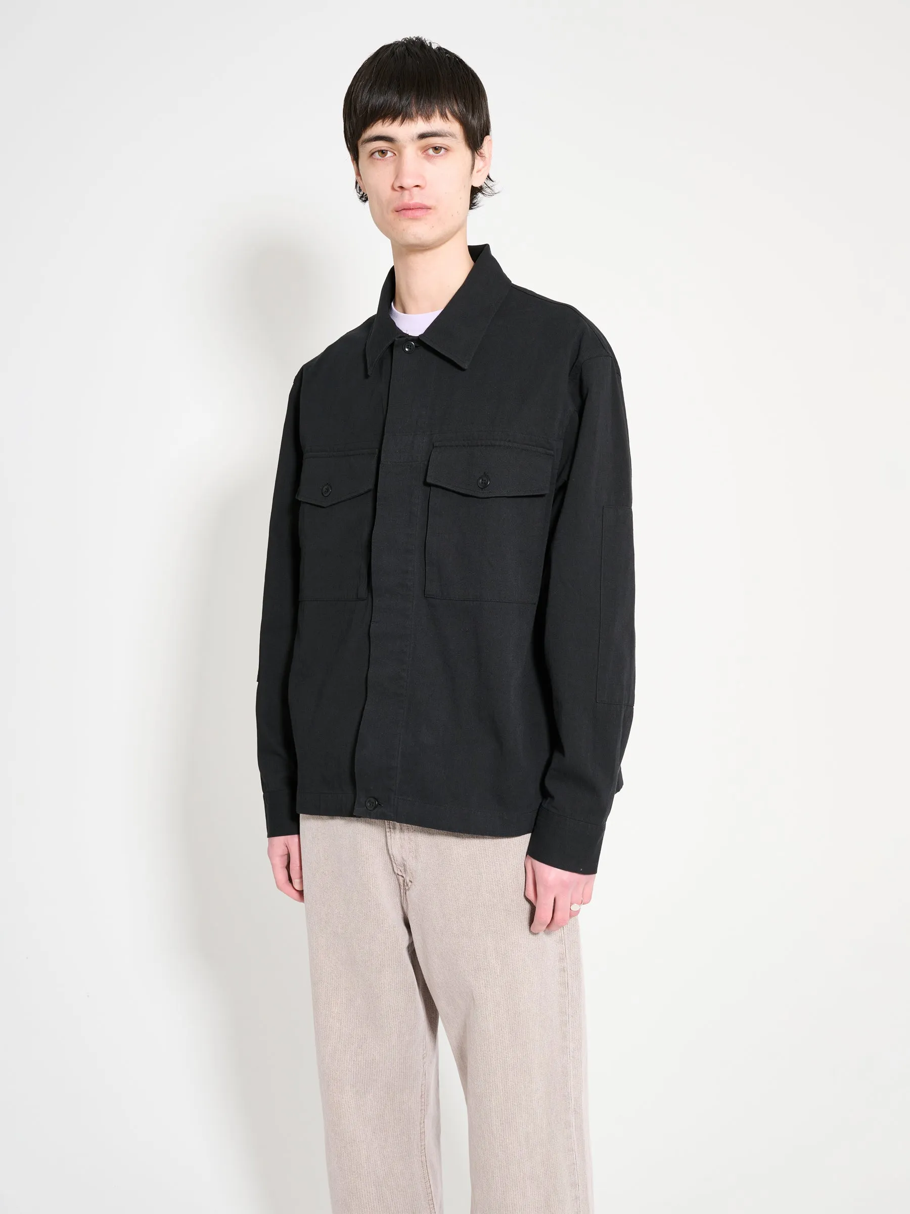 Margaret Howell MHL Drawcord Jacket Cotton Hemp Twill Black