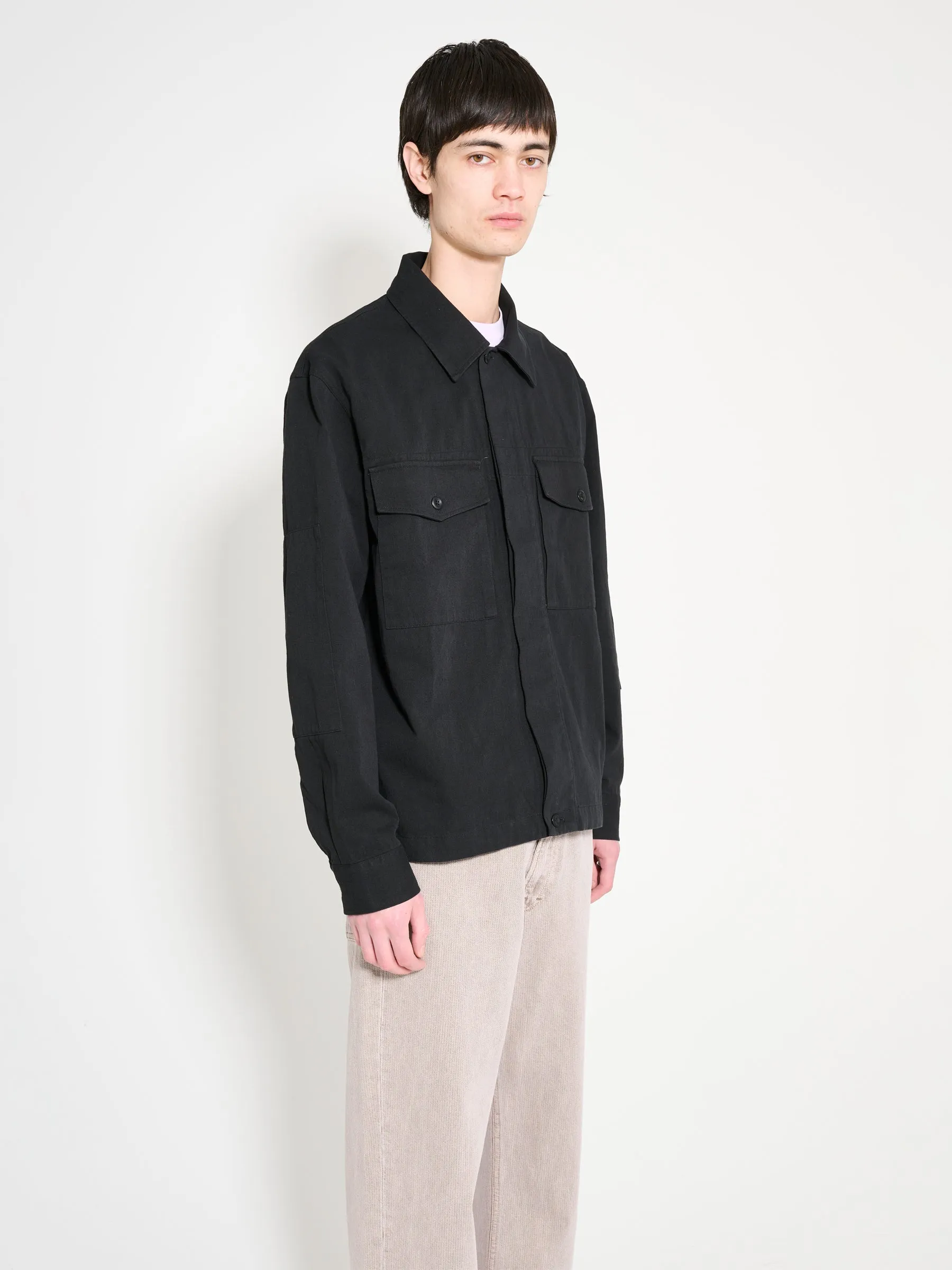 Margaret Howell MHL Drawcord Jacket Cotton Hemp Twill Black