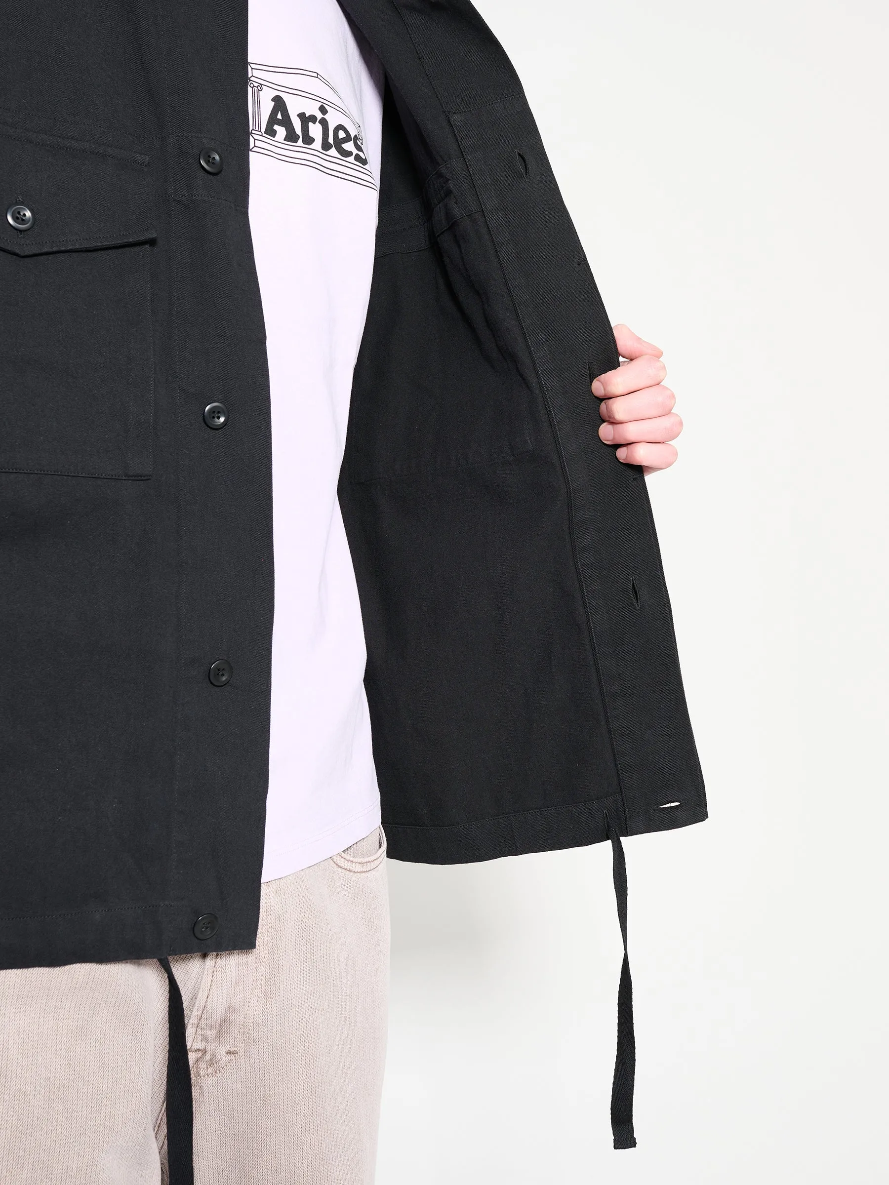 Margaret Howell MHL Drawcord Jacket Cotton Hemp Twill Black