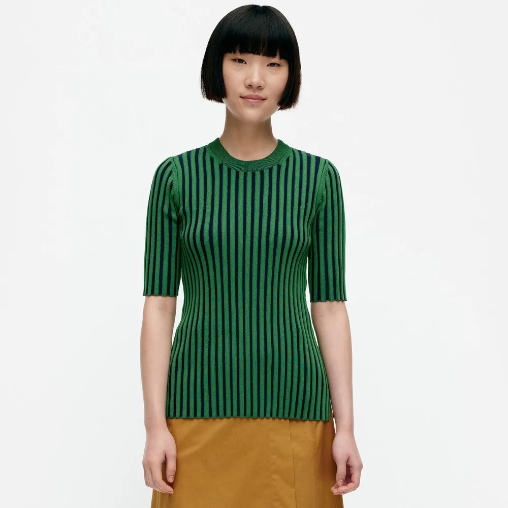 marimekko  |Stripes Casual Style Wool Rib Long Sleeves Plain