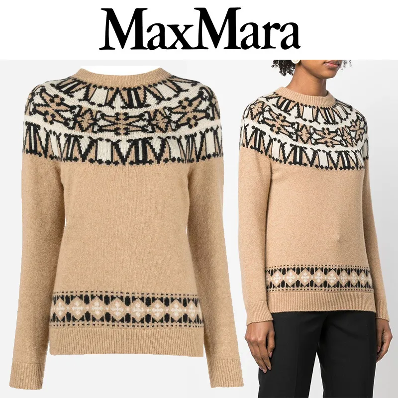 MaxMara  |Crew Neck Casual Style Wool Nylon Rib Street Style