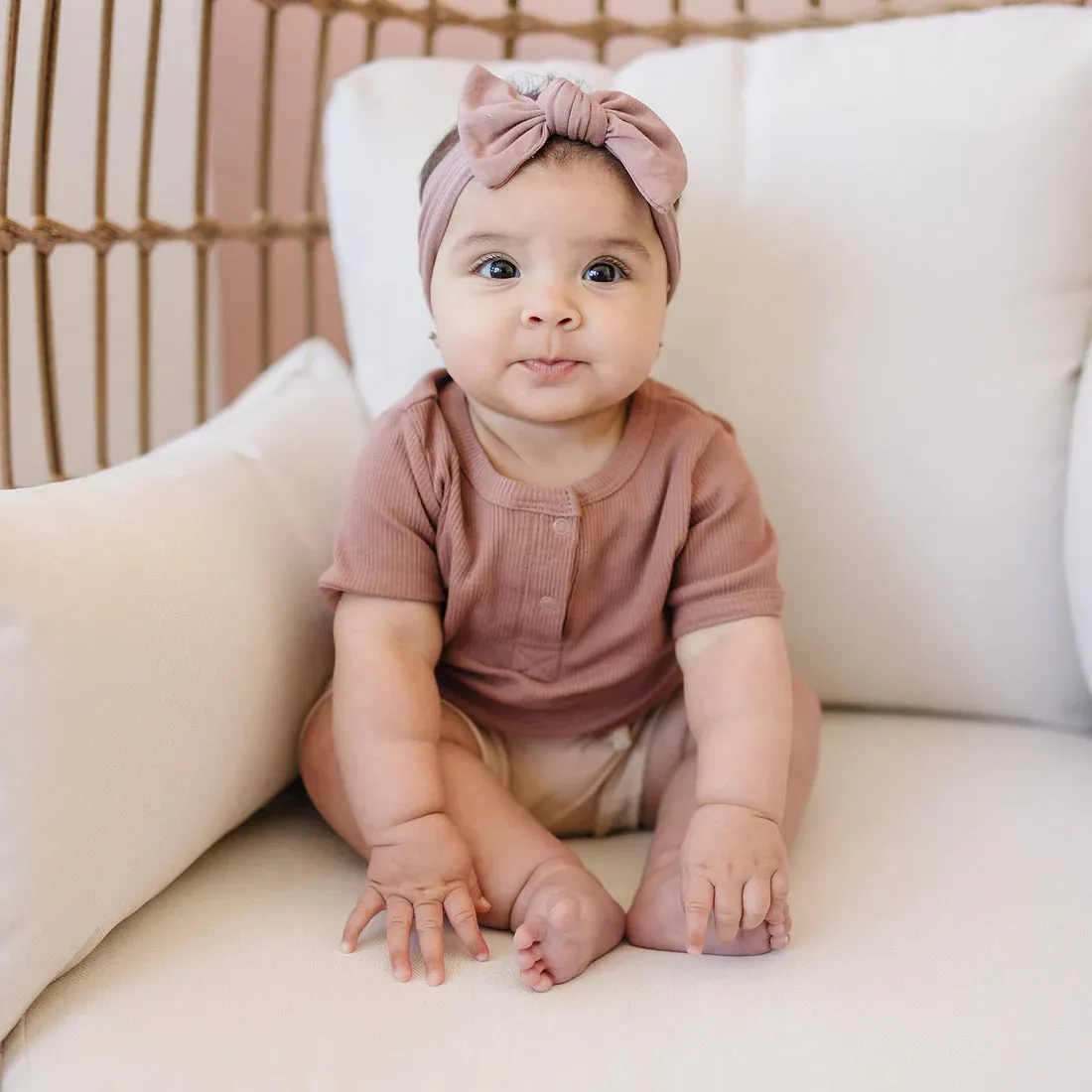 MEBIE BABY ORGANIC COTTON RIBBED HEAD WRAP | DUSTY ROSE