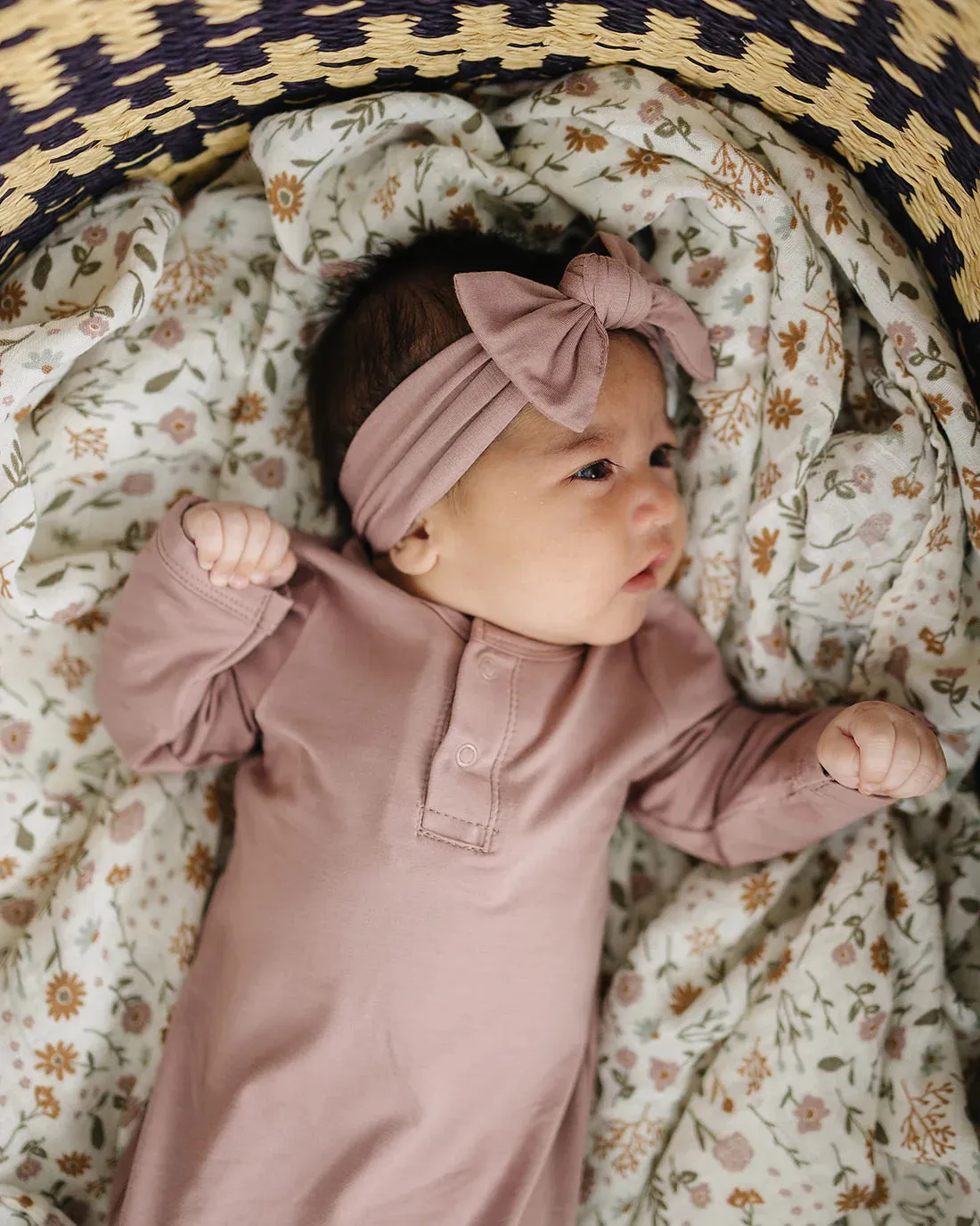 MEBIE BABY ORGANIC COTTON RIBBED HEAD WRAP | DUSTY ROSE